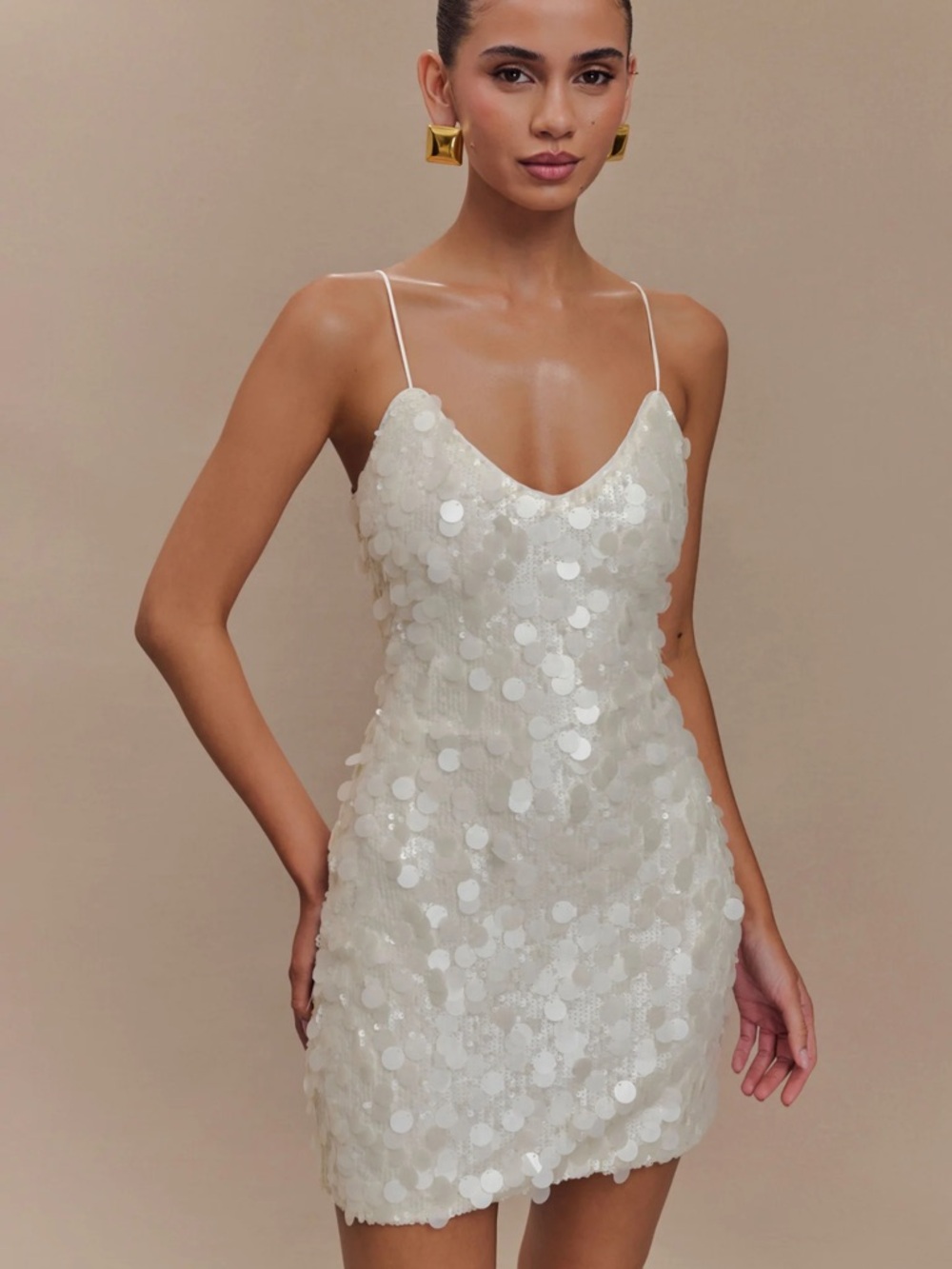 Meshki White Sequin Mini Slip Dress